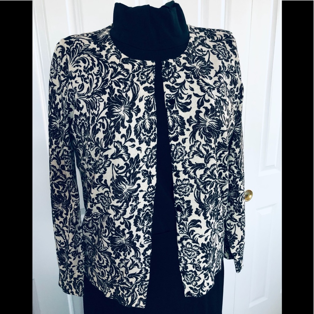 Talbots black and ivory floral print cardigan szXL